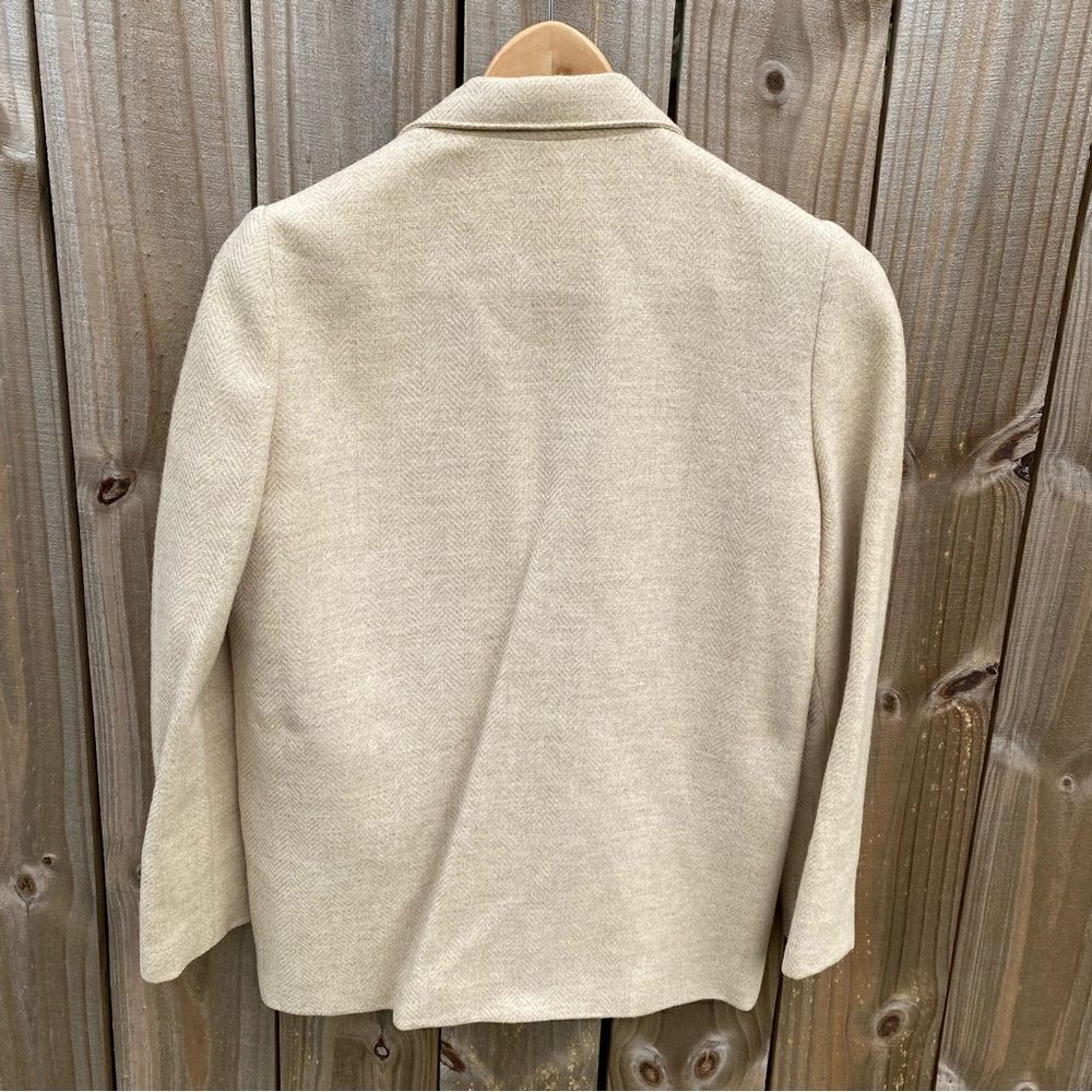 Vintage Toffs Wool Beige Single Button Closure Chevron Woman’s Blazer - Picture 5 of 10